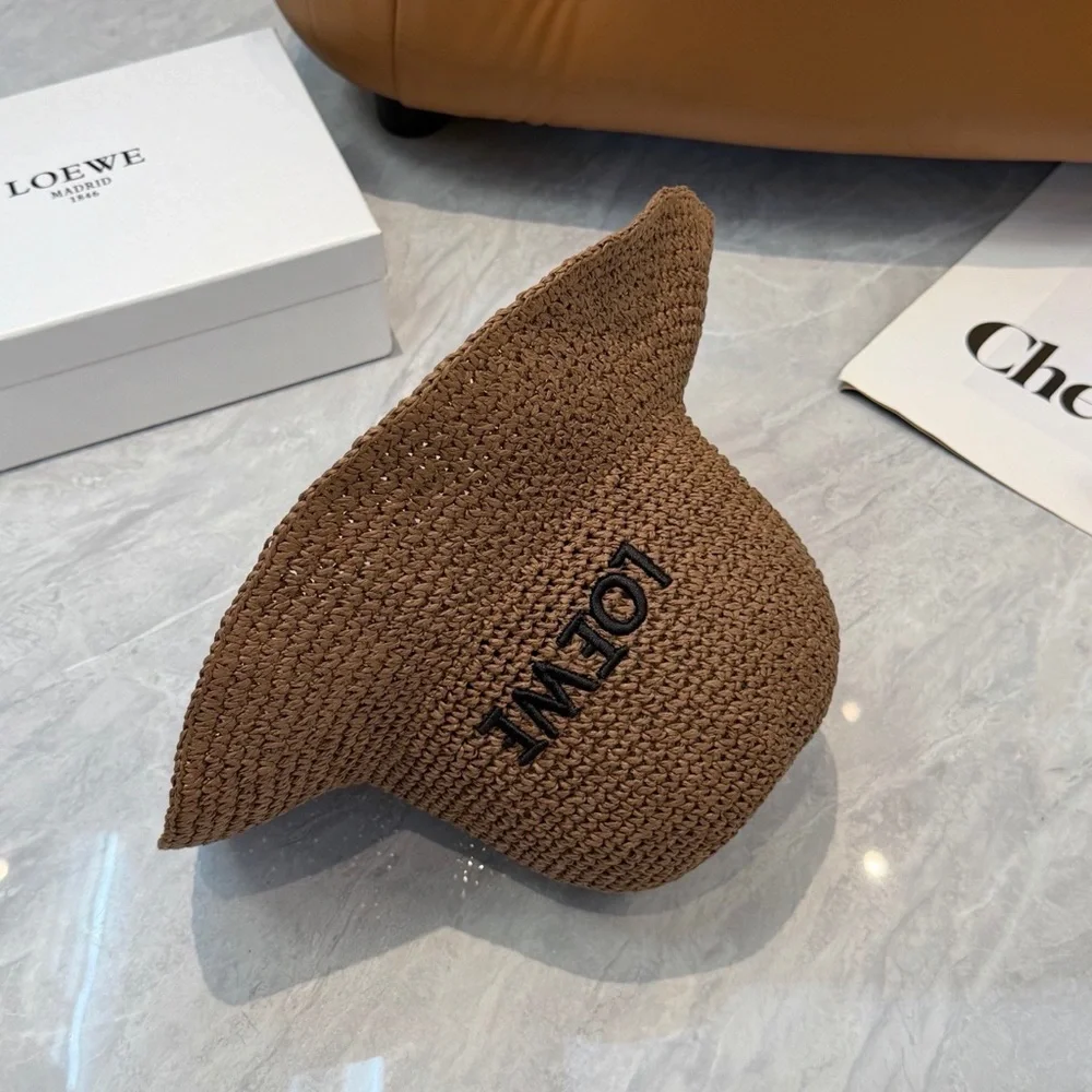 LOEWE Brown Raffia Bucket Hat Leather Anagram Logo Straw Ibiza Summer Coffee Tan - Picture 5 of 8